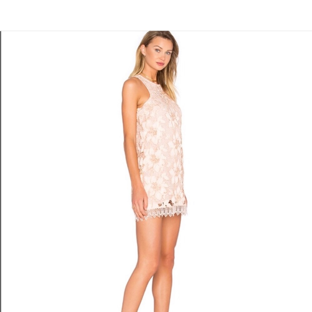 Lovers & Friends peach lace overlay  sleeveless dress sold on Revolve
